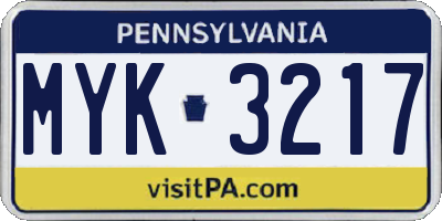 PA license plate MYK3217