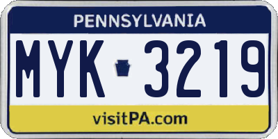 PA license plate MYK3219
