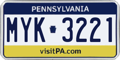 PA license plate MYK3221