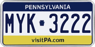 PA license plate MYK3222