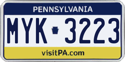 PA license plate MYK3223