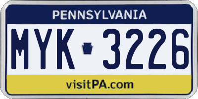 PA license plate MYK3226