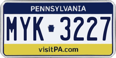 PA license plate MYK3227