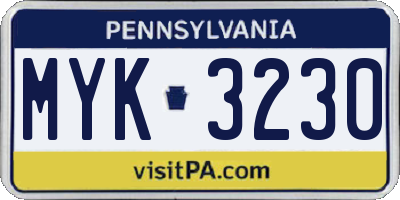PA license plate MYK3230