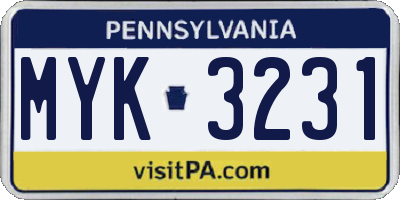 PA license plate MYK3231