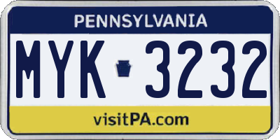 PA license plate MYK3232
