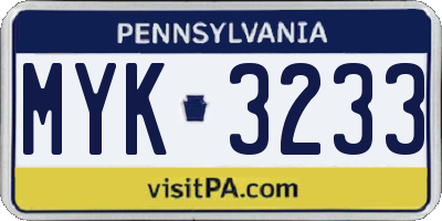PA license plate MYK3233