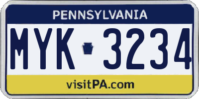 PA license plate MYK3234