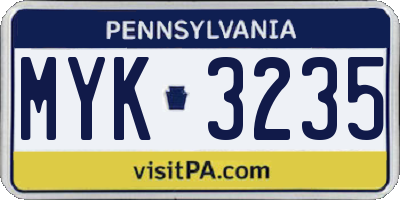 PA license plate MYK3235