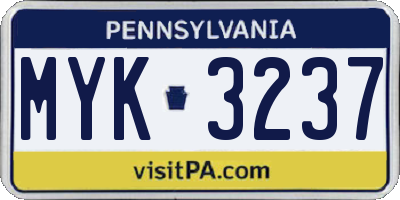 PA license plate MYK3237