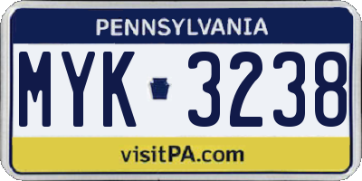 PA license plate MYK3238