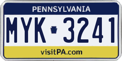 PA license plate MYK3241