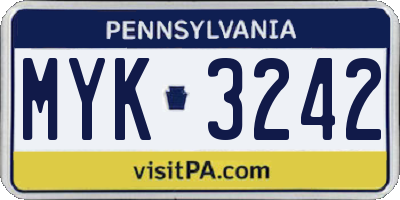 PA license plate MYK3242