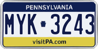 PA license plate MYK3243