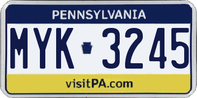 PA license plate MYK3245