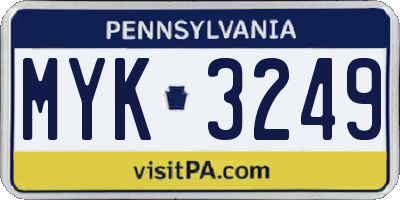 PA license plate MYK3249