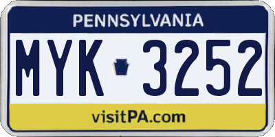 PA license plate MYK3252
