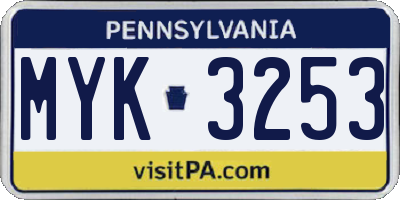 PA license plate MYK3253