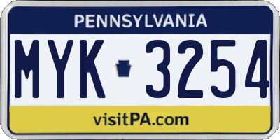 PA license plate MYK3254