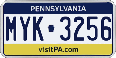 PA license plate MYK3256