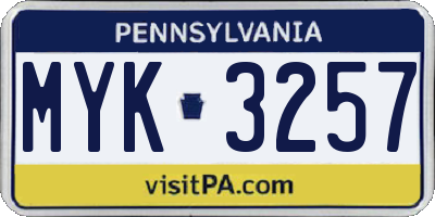 PA license plate MYK3257