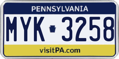 PA license plate MYK3258