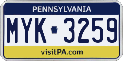 PA license plate MYK3259