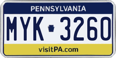 PA license plate MYK3260