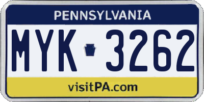 PA license plate MYK3262