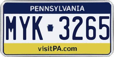 PA license plate MYK3265