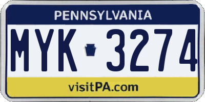 PA license plate MYK3274