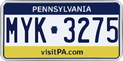 PA license plate MYK3275