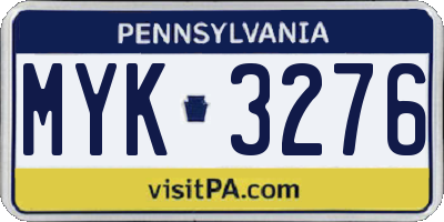 PA license plate MYK3276
