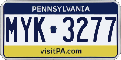 PA license plate MYK3277