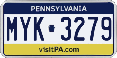 PA license plate MYK3279