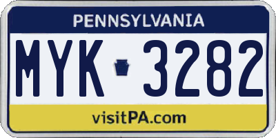 PA license plate MYK3282