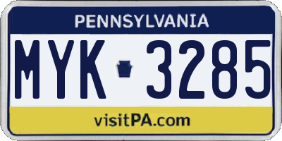 PA license plate MYK3285