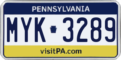 PA license plate MYK3289