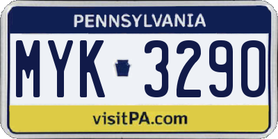 PA license plate MYK3290