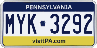 PA license plate MYK3292