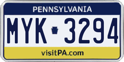 PA license plate MYK3294