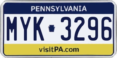 PA license plate MYK3296