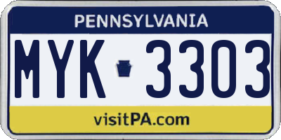 PA license plate MYK3303