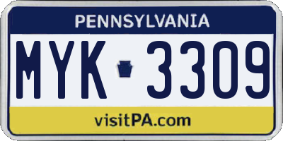 PA license plate MYK3309