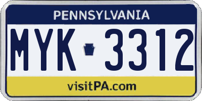 PA license plate MYK3312
