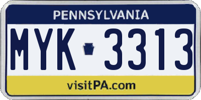 PA license plate MYK3313