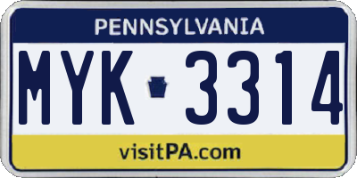 PA license plate MYK3314