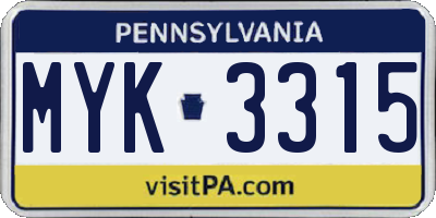 PA license plate MYK3315