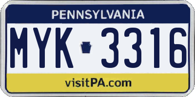 PA license plate MYK3316