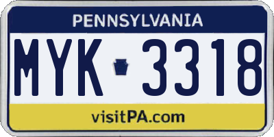 PA license plate MYK3318